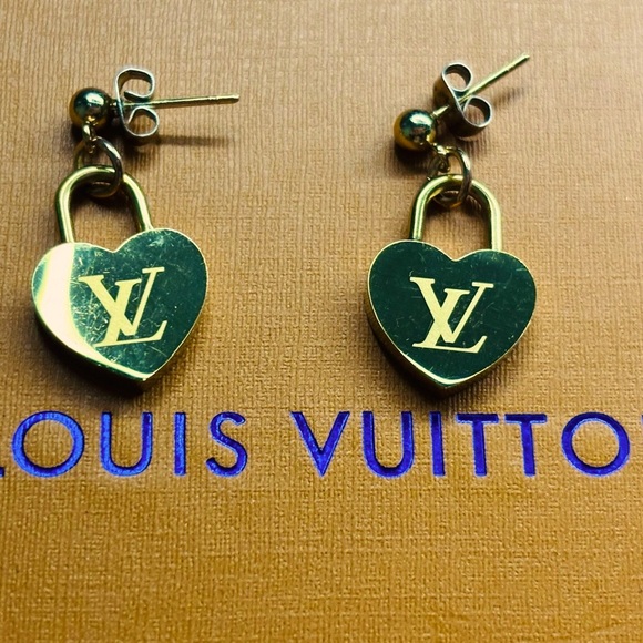 Louis Vuitton Gold Heart Monogram Padlock Earrings - Picture 8 of 11